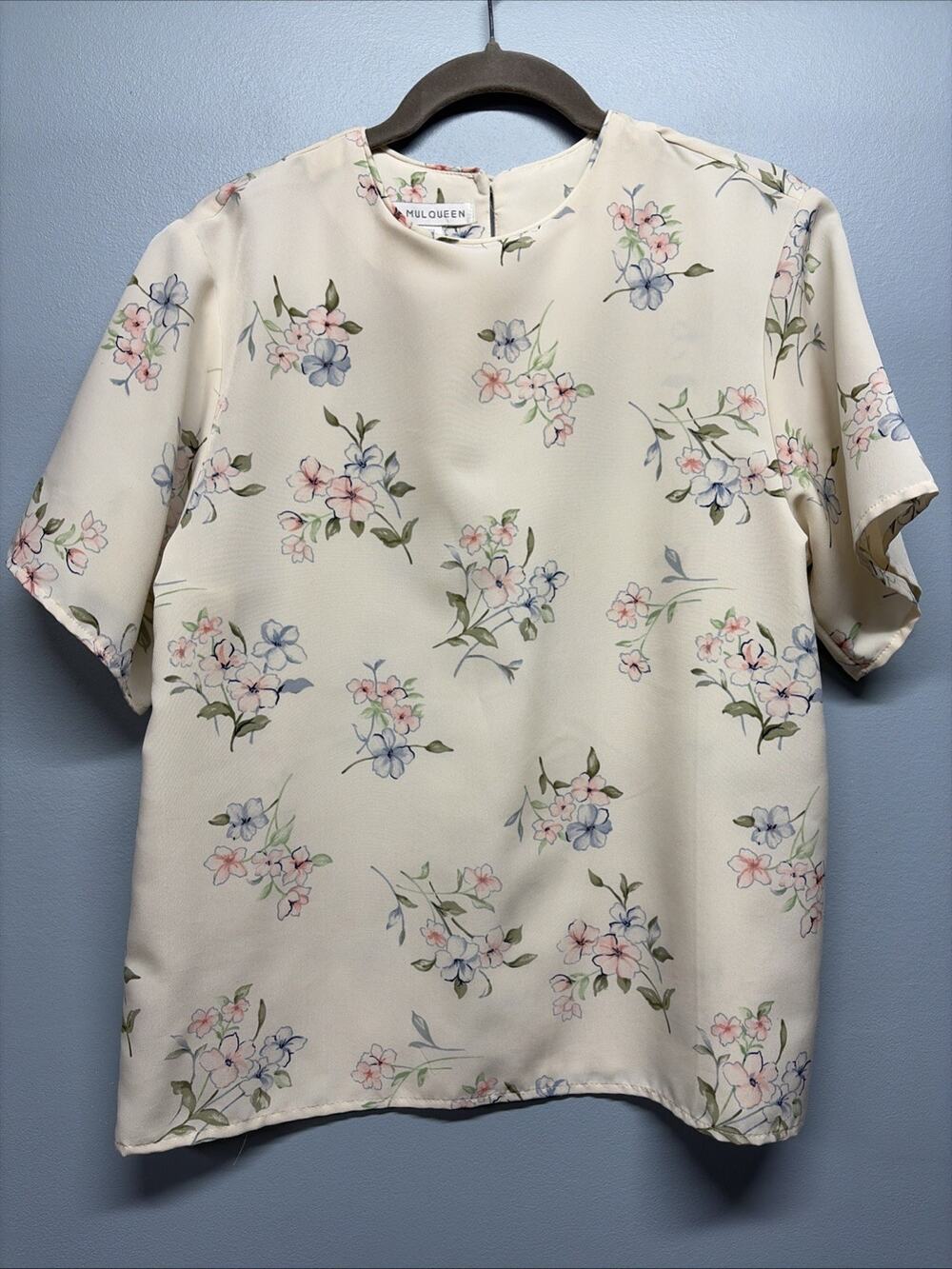 VTG Jack Mulqueen Shirt Sleeve Ivory Blouse/Floral Pattern - Cottage-core